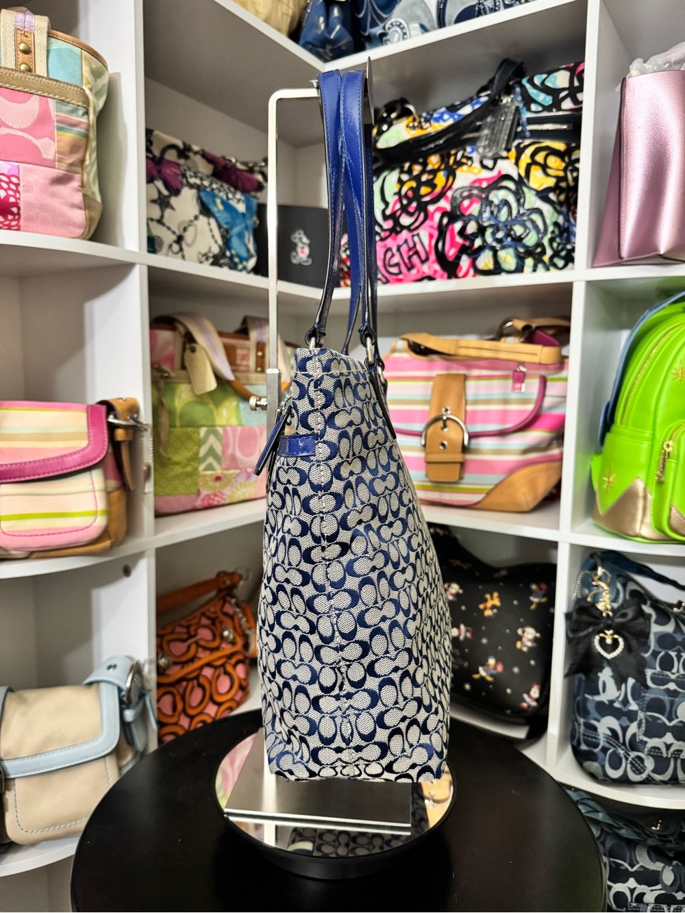 Coach Navy Signature Stripe Tote - Picture 5 of 11